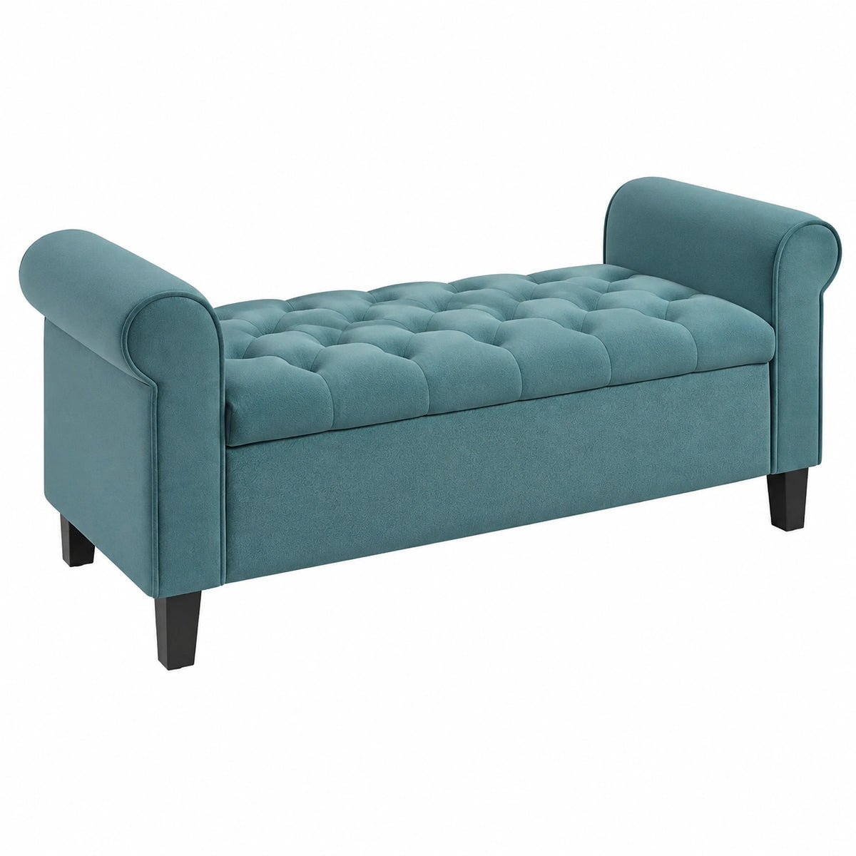 Panca Camera da Letto con Vano Contenitore 126 × 48.5 × 57 cm Verde, Braccioli Arrotolati, Panca Fondo Letto Imbottita, Tessuto Effetto Velluto