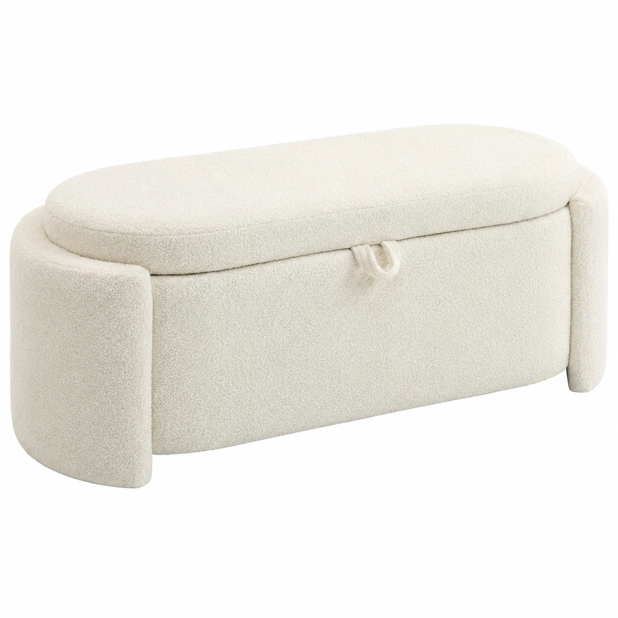 Contenitore Ovale Fine Letto 200kg 129 × 48.5 × 44cm Crema, Poggiapiedi imbottito in Teddy Fleece, Seduta ampia, Cassapanca contenitore, Soggiorno