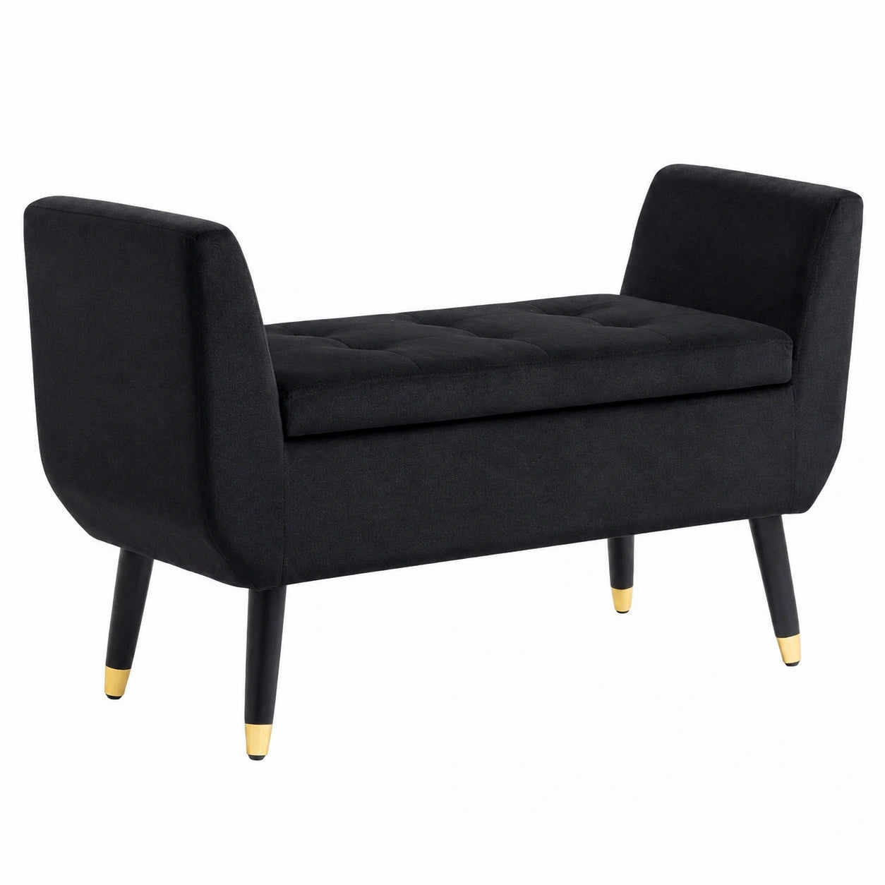 Cassapanca portaoggetti 107 × 42 × 65cm, nero, Panchina imbottita velluto, gambe legno, cassapanca per soggiorno