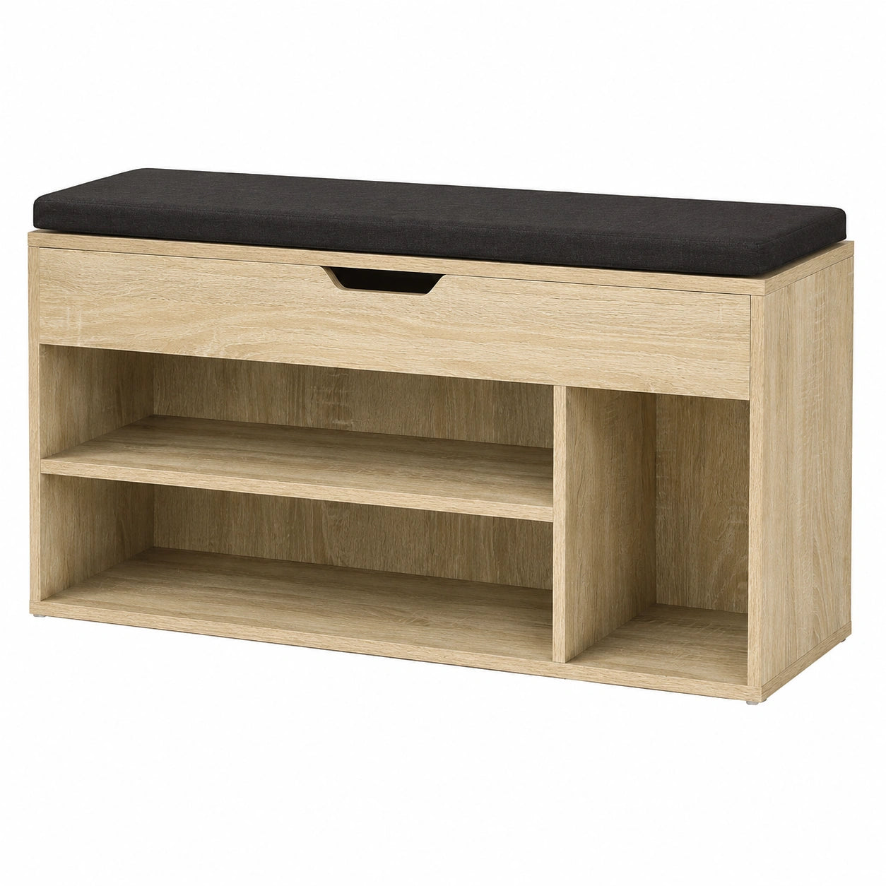 Contenitore da Interno in Legno, Scaffale Portascarpe con 3 Scomparti e Cassetto per Ingresso, Corridoio, 104 × 30 × 48 cm (Naturale e Nero)