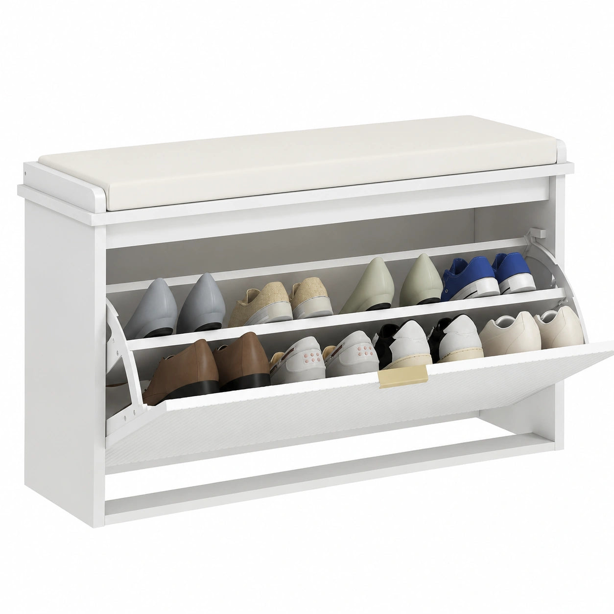 Panca Scarpiera Ripiano Regolabile, 80 × 26 × 47.5 cm, Bianco e Beige, Ripiano Interno Rimovibile, Mobile Scarpiera