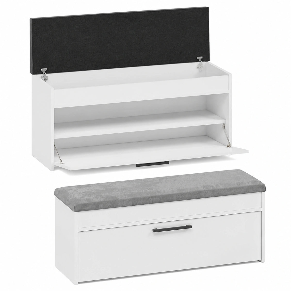 Contenitore Panca da Ingresso Moderna con Anta a Ribalta e Ripiano Interno Salvaspazio 100 × 35 × 49 cm - Bianco