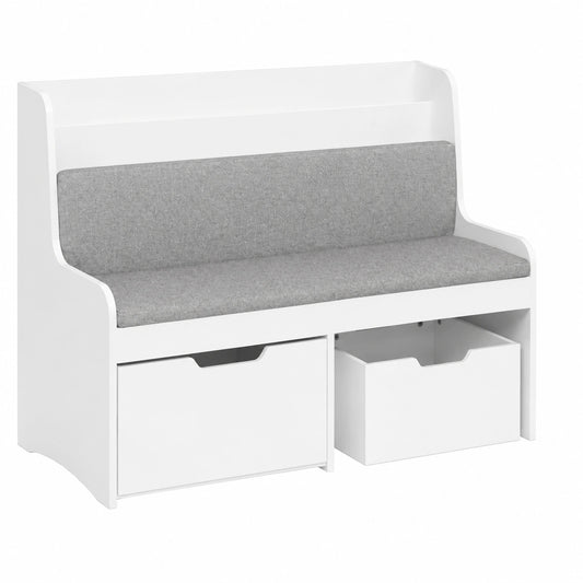 Panca Libreria Bambini Portata fino a 150kg 100 × 45 × 70cm, cassapanca con 2 contenitori su ruote e cuscino imbottito, MDF E1 KMB66-W
