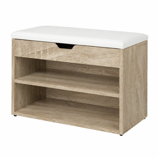 Panca Contenitore con Seduta Imbottita, Rovere, Mobile Portascarpe Salvaspazio, Per Ingresso e Camera, Struttura Robusta in Legno