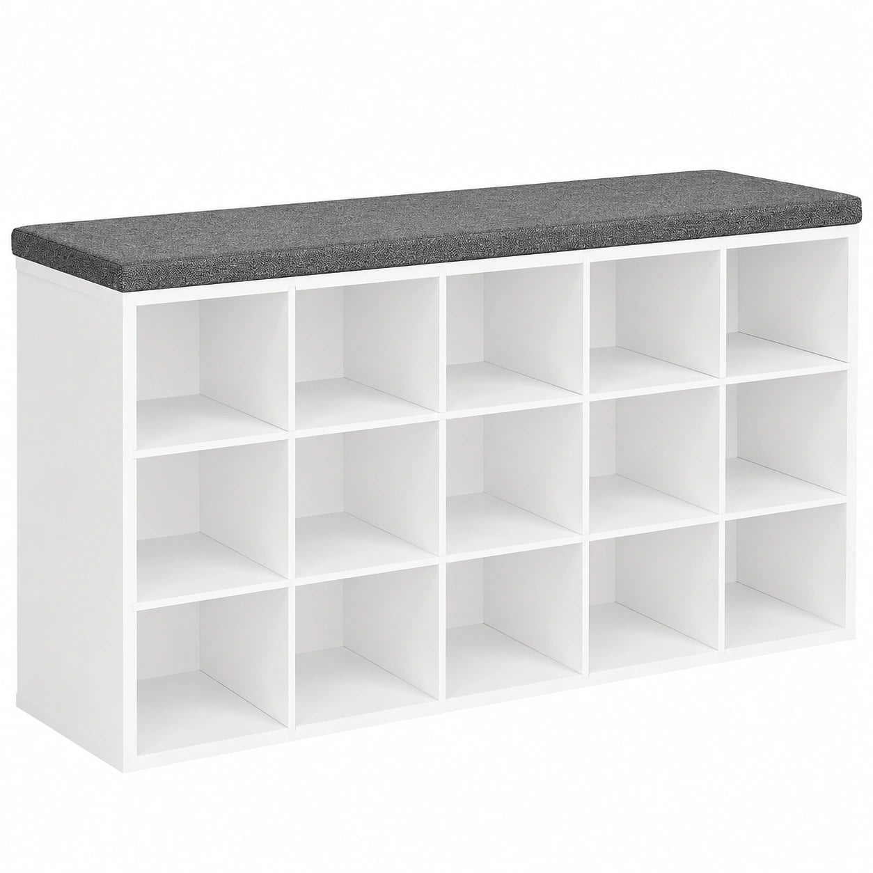 Panca Scarpiera con Seduta Imbottita, Panca Contenitore con 15 Scomparti Aperti, Panca con Spazio di Stoccaggio, 110 × 30 × 48 cm, per Corridoio