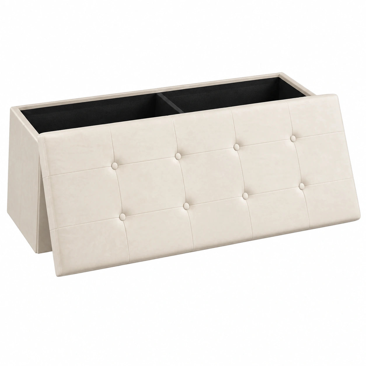 Contenitore Scarpiera Pouf Sgabello Pieghevole Panca con Coperchio Sedia Bassa in Velluto Crema 110 × 37,5 × 38 cm