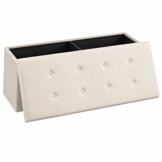 Contenitore Scarpiera Pouf Sgabello Pieghevole Panca con Coperchio Sedia Bassa in Velluto Crema 110 × 37,5 × 38 cm