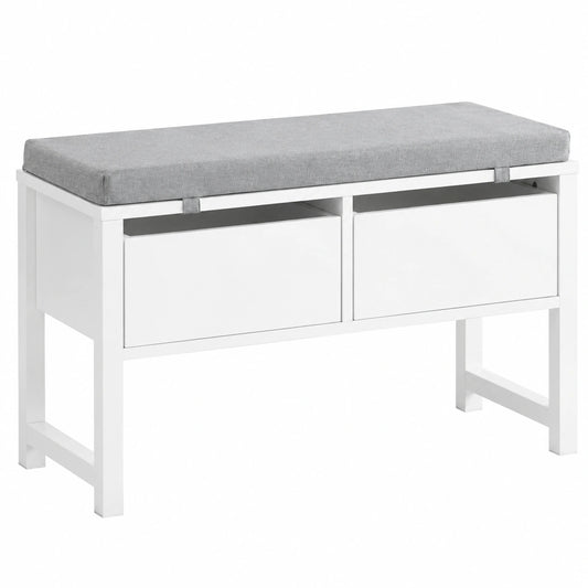 Panca scarpiera con 2 cassetti 72 × 30 × 46cm per ingresso, Cassapanca contenitore con cuscino e 2 grandi cassetti, MDF, carico 150kg, classico