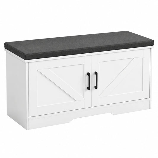 Panca Portascarpe da Ingresso, Scarpiera 100 × 35,5 × 46 cm, Panca da Ingresso con Cuscino Imbottito, 2 Ante a Battente e Ripiano Altezza Regolabile
