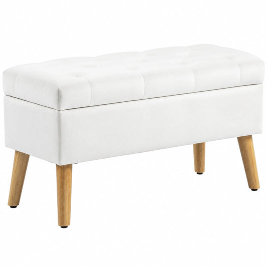 Panca portaoggetti con cuscino e coperchio, 80 × 35 × 42 cm, bianco, Panca da letto con aspetto velluto, per ingresso