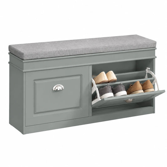 Panca scarpiera con cuscino 104 × 24 × 51cm per ingresso, Cassapanca contenitore in MDF E1 FSC con ripiani regolabili, seduta imbottita, portata