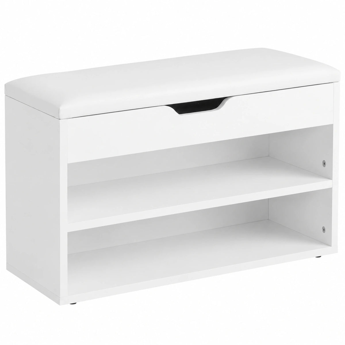 Panca scarpiera con cuscino 60 × 30 × 44cm per ingresso, Scarpiera slim con cuscino 5cm e 2 ripiani aperti, scomparto nascosto sotto seduta, portata