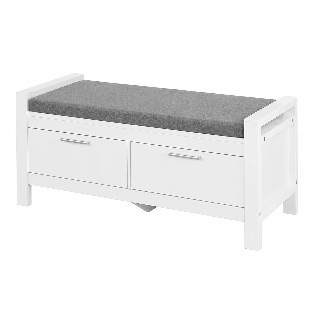 Contenitore Cassette Legno con Cuscino e 2 cassetti con Guide Bianco L100*P40*A40cm Portata Fino a 120 kg FSR74-W, Panca ingresso con cuscino 5cm e 2