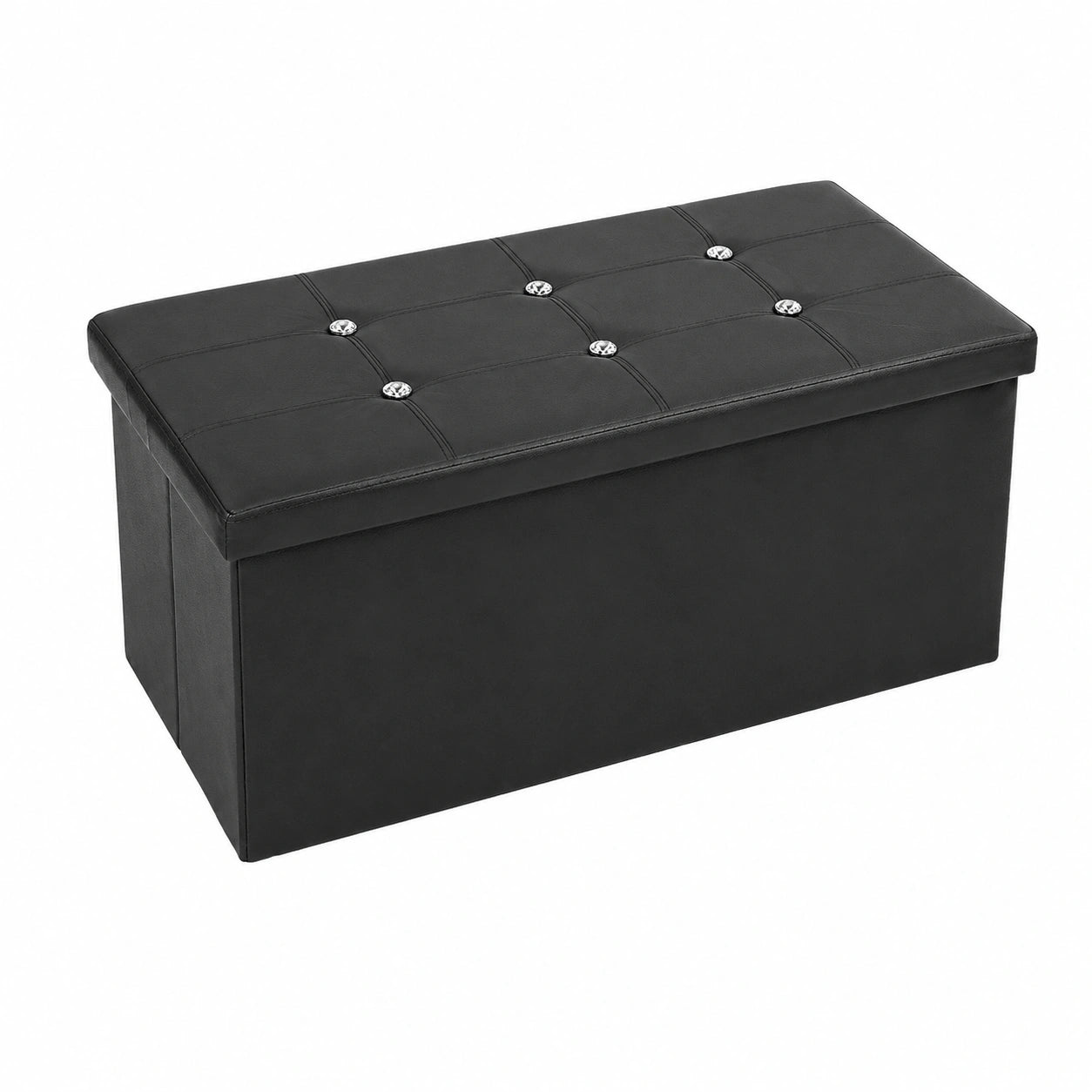 Contenitore Pouf Panca Portaoggetti Poggiapiedi Similpelle Diamanti 76 × 38 × 38 cm Nero