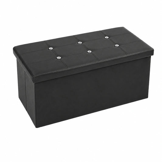 Contenitore Pouf Panca Portaoggetti Poggiapiedi Similpelle Diamanti 76 × 38 × 38 cm Nero
