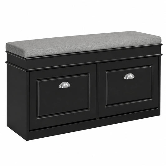 Panca scarpiera con cuscino 104 × 24 × 51cm per ingresso, Cassapanca contenitore in MDF E1 FSC con ripiani regolabili, seduta imbottita, portata