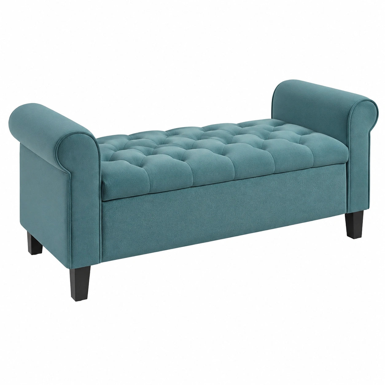 Panca Camera da Letto con Vano Contenitore 126 × 48.5 × 57 cm Verde, Braccioli Arrotolati, Panca Fondo Letto Imbottita, Tessuto Effetto Velluto