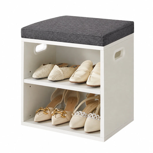 Panca Scarpiera con cuscino, Porta Scarpe a 2 livelli con sedile imbottito, armadio regolabile Shoe organizzatore per ingresso, soggiorno, corridoio
