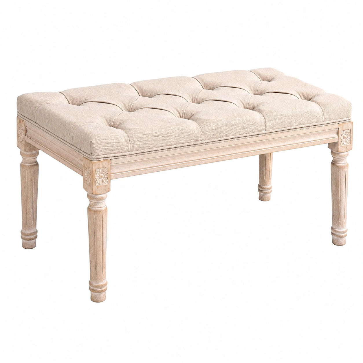 Panca imbottita con bottoni effetto lino 80 × 40 × 43cm Beige, Panca da letto vintage, panca da ingresso, carico max 120 kg