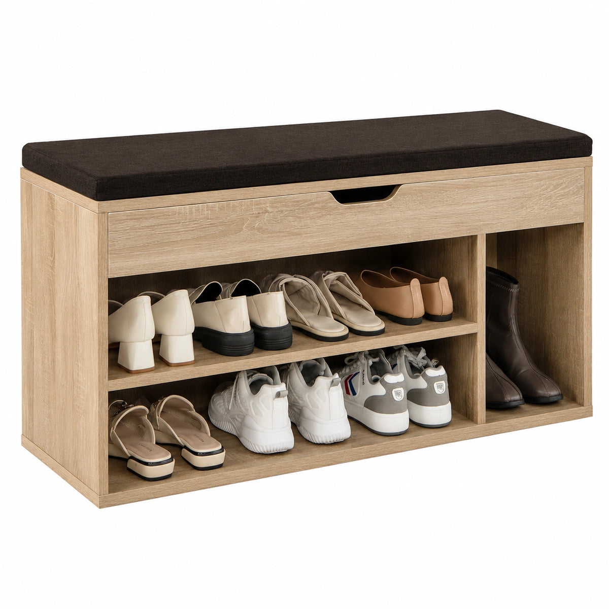 Panca con Cuscino, Scarpiera da Ingresso Salvaspazio, Panca Contenitore per Ingresso Corridoio, 104 × 30 × 48 cm, Carico 150 kg (Legno)