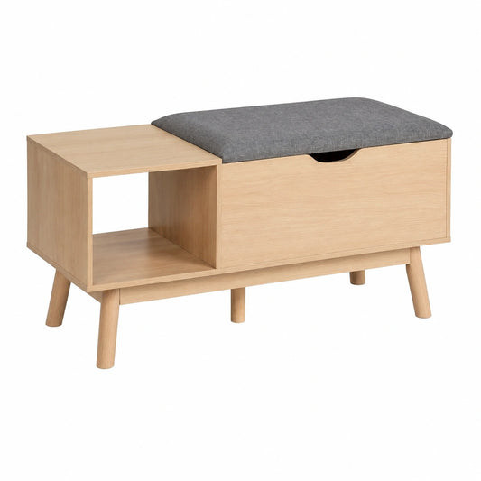 Cuscino per sedile Panca con vano portaoggetti EDDA, scarpiera con Imbottitura, Legno, Beige, 100 × 45 × 40 cm