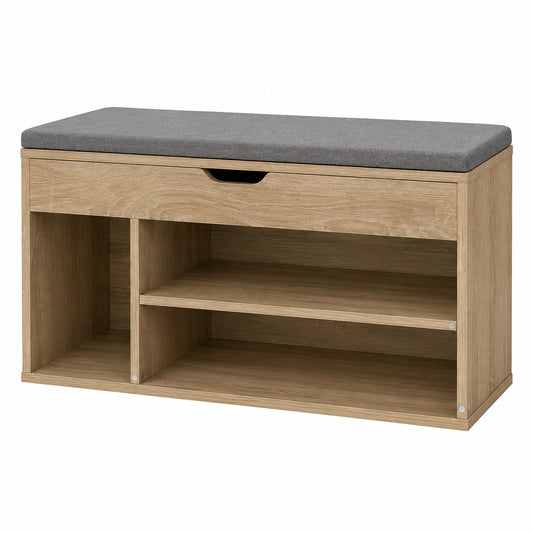 Panca Ingresso con Seduta, Cassapanca con Cuscino Imbottito L103xP30xA45, Capacità Seduta 150 Kg, 4 Scomparti a Scaffale, Legno Resistente (Rovere XL)