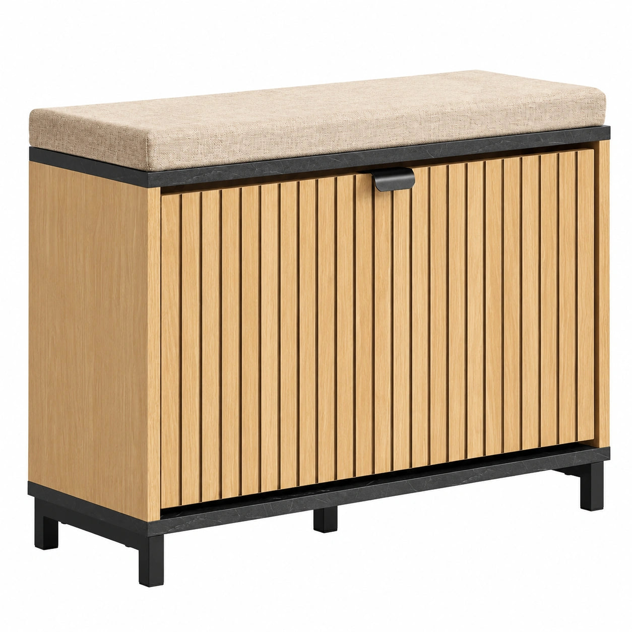 Panca Contenitore Scarpiera Salvaspazio Slim con Seduta Imbottita Mobile Ingresso Legno per Camera da Letto e Corridoio Nero Effetto Marmo e Legno 60