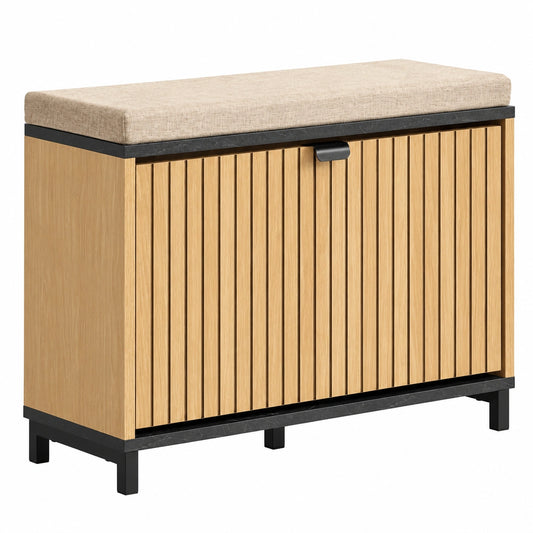 Panca Contenitore Scarpiera Salvaspazio Slim con Seduta Imbottita Mobile Ingresso Legno per Camera da Letto e Corridoio Nero Effetto Marmo e Legno 60