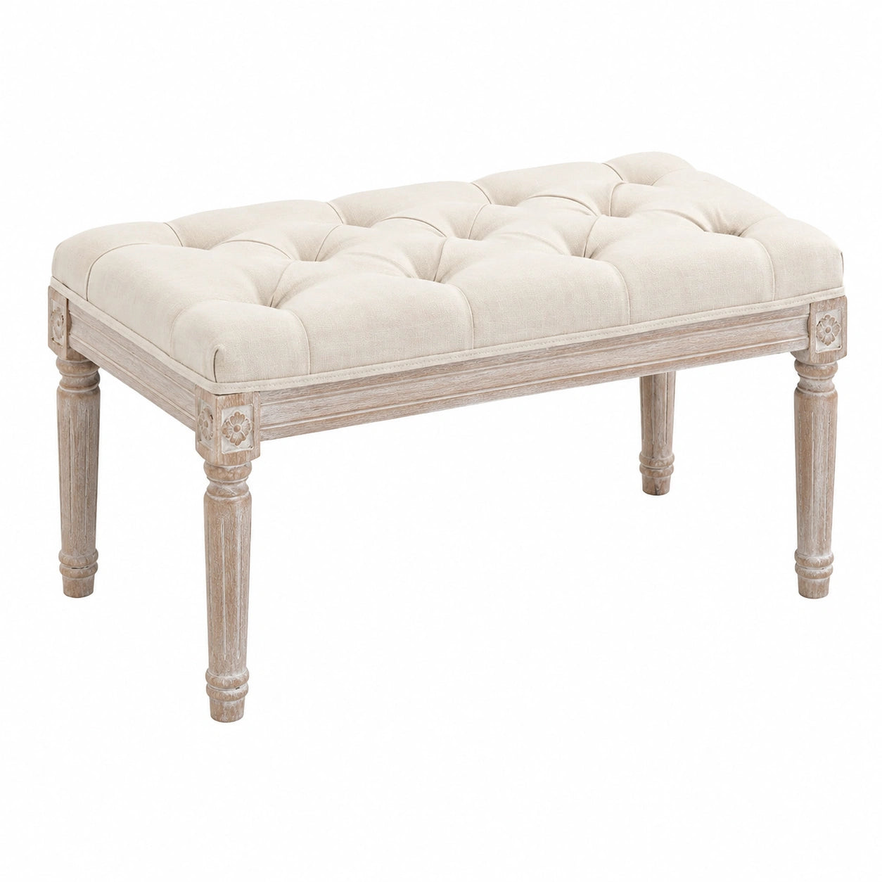 Panca Fondo Letto di Moderno vintage 40 × 80 × 43 cm Beige, Imbottita, Rivestimento Effetto Lino, Gambe in Legno, Camera da Letto