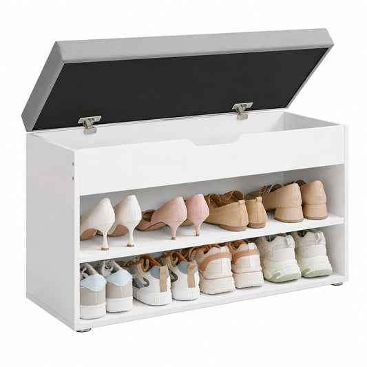 Panca Scarpiera, Scarpiera Ingresso con Sedile Imbottito, 3 Scomparti, 30 × 80 × 44 cm, per Corridoio Camera da Letto Soggiorno
