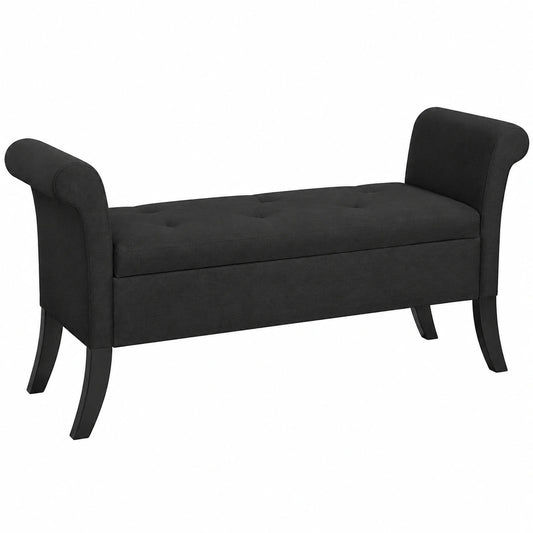 Contenitore Pouf Imbottito con Braccioli e Vano Panca Portaoggetti Poggiapiedi in Tessuto Capacità di Carico di 300 kg per Ingresso Nero, Pouf