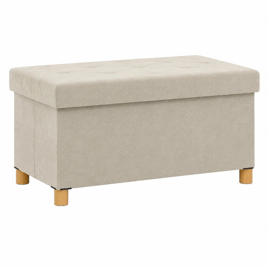 Panca Contenitore Pieghevole da 67L, 76 × 38 × 38cm, Bianco Crema, Panca Fondoletto, Coperchio Imbottito