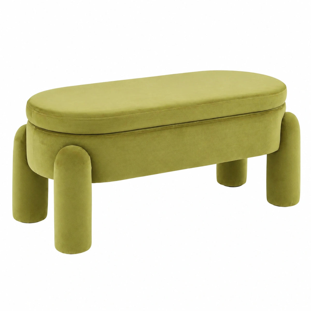 Pouf Contenitore in Vellutto per Camera da Letto, Soggiorno, Verde, Panca Contenitore con Morbido Cuscino, Schiuma ad Alta Resilienza