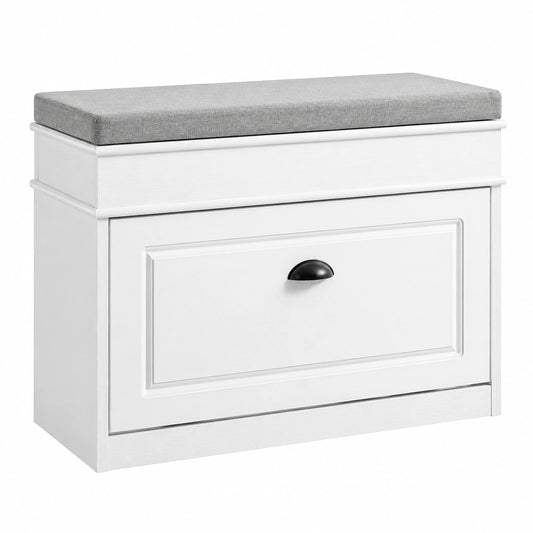 Panca Scarpiera con Seduta 75 × 24 × 54cm per Ingresso, Scarpiera contenitore in legno, salvaspazio slim con vano portaoggetti, Effetto Legno Bianco