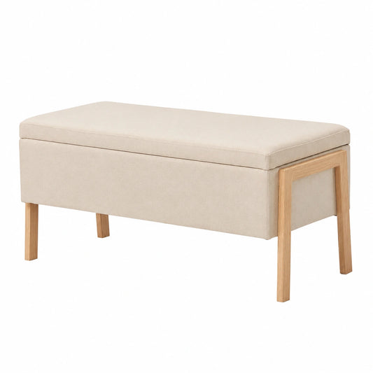 Panca Contenitore Camera da Letto, Panca Fondo Letto, Cassapanca con Contenitore Imbottita, Pouf Organizzatore Ottomano in Lino per Camera da Letto
