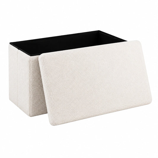 Panca Contenitore Pieghevole in Tessuto Peluche, Puff con Ampio Vano, Poggiapiedi Comodo per Camera, Salotto e Ingresso, 76.5 × 38 × 38 cm