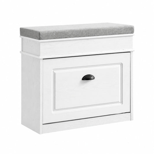 Panca Scarpiera con Seduta 61 × 24 × 54cm per Ingresso, Scarpiera contenitore in legno, salvaspazio slim con vano portaoggetti, Effetto Legno Bianco