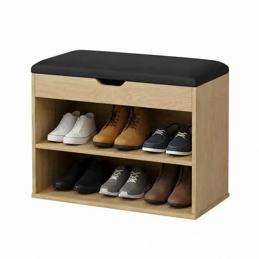 Scarpiera con panchina, 60 × 30 × 47 cm, rivestimento in MDF e poliestere, panca con vano portaoggetti, porta scarpe per ingresso (marrone)