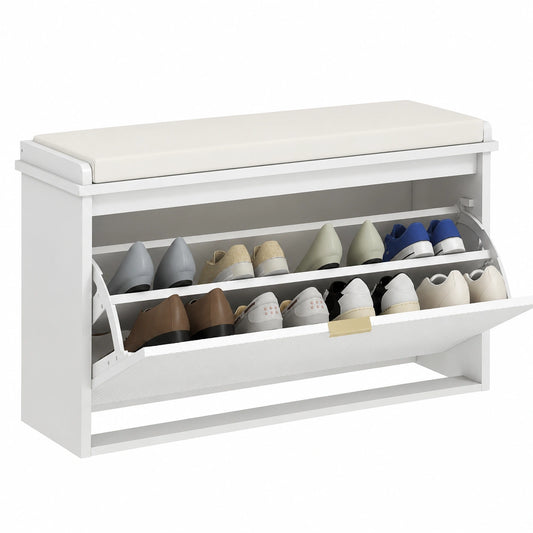 Panca Scarpiera Ripiano Regolabile, 80 × 26 × 47.5 cm, Bianco e Beige, Ripiano Interno Rimovibile, Mobile Scarpiera