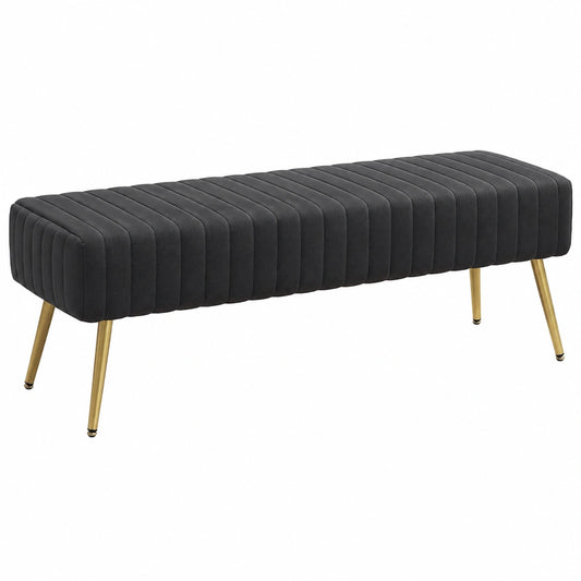 Panca Fondo Letto, Panca Imbottita da Ingresso 113.5 × 36.5 × 43cm, Sgabello per Scarpe in Velluto Poggiapiedi Cassapanca con Gambe in Metallo
