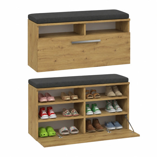 Panca, cuscino di seduta, panca da ingresso, cassapanca porta scarpe, panca guardaroba con anta a battente