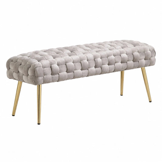 Panca Ingresso Pouf Letto in Velluto 120CM, Grigio, Pouf Contenitore Rettangolare Moderna con Gambe in Metallo Dorate Panche Imbottite per Soggiorno