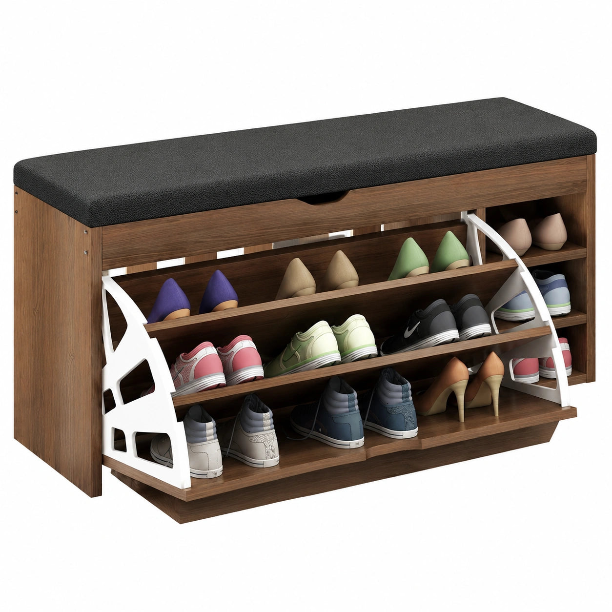 Contenitore Panca per scarpe, Panca per ingresso con contenitore con piano sollevabile, Panca portascarpe con cassetto ribaltabile, per ingresso