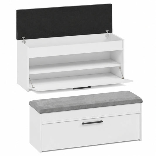Contenitore Panca da Ingresso Moderna con Anta a Ribalta e Ripiano Interno Salvaspazio 100 × 35 × 49 cm - Bianco