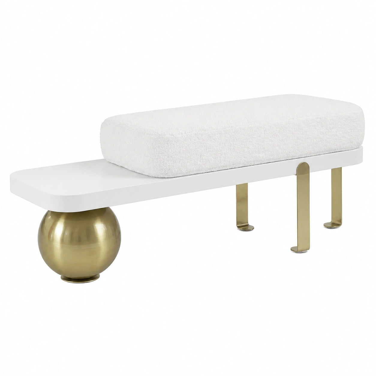 Panca appendiabiti moderna in legno Bouclé rivestita con gambe in metallo astratte per corridoio, camera da letto, soggiorno, 120 cm L x 35 cm L x 42